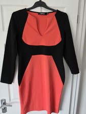 Boohoo Size 18 Scuba Bodycon Dress Black Coral Fitted Pencil Long Sleeve