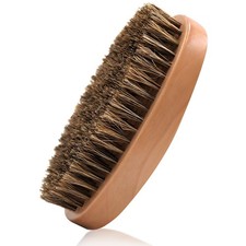 Men's Boar Hair Beard Brush - Soft Bristle Mustache Grooming, Oval Wood Handle