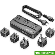 Travel Voltage Converter 4 USB Ports Universal Adapter 3 AC Outlets Worldwide