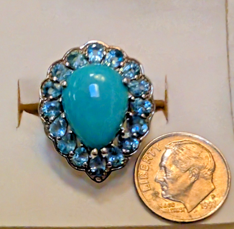 Sleeping Beauty Turquoise Cabochon Ring With Swiss Blue Topaz Size 8