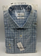 Van Heusen Non Iron Blue Check Long Sleeve 55 Cotton Shirt Collar 18  46cm New