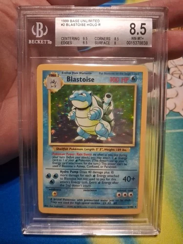 BGS 8.5 Pokemon Blastoise Base Set Unlimited 2/102 Holo Unlimited Rare NM-MT+