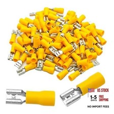 100Pcs 1/4" Yellow Female Spade Connectors, Quick Disconnect 12-10 AWG