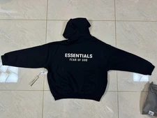 Fear of God Essentials FW24 Cotton Pullover Hoodie for Men - Black, SIZE-XL