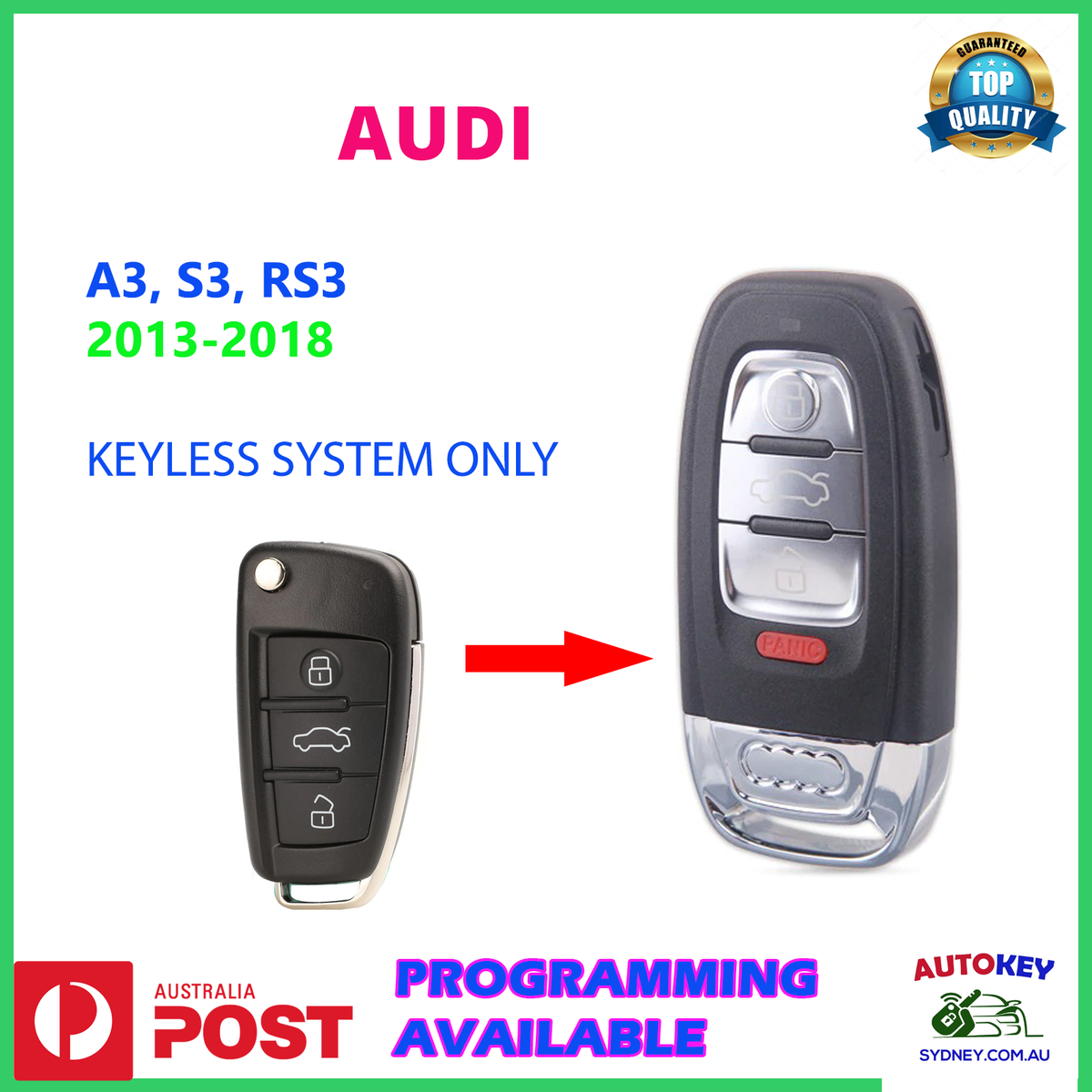 AUDI A3 S3 RS3 KEYLESS SMART KEY REMOTE - 2013 2014 2015 2016 2017