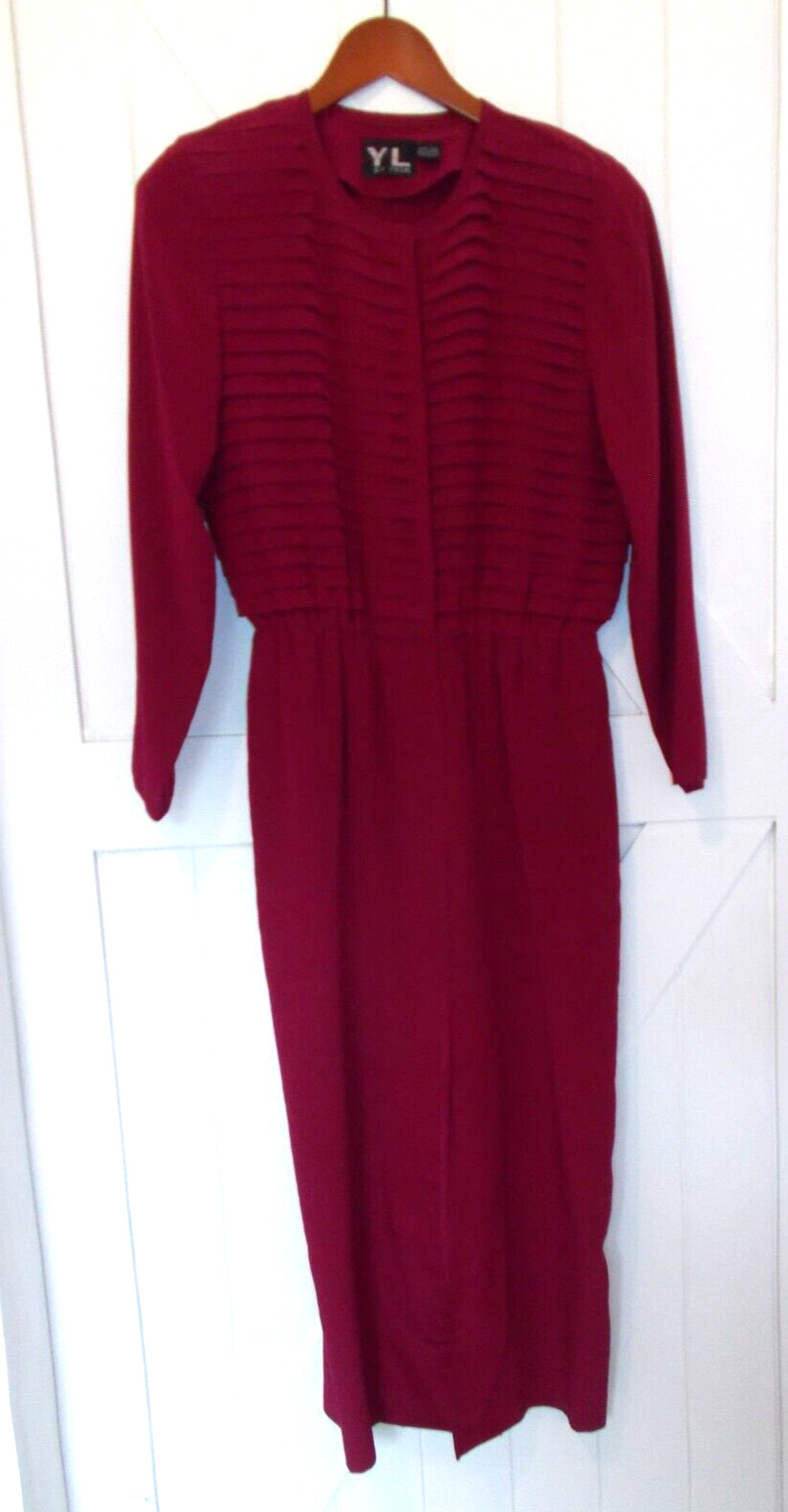 VTG YL by Yair 100% Silk Long Maxi Dress Women's Size 8 Long Sleeve Shoulder Pad