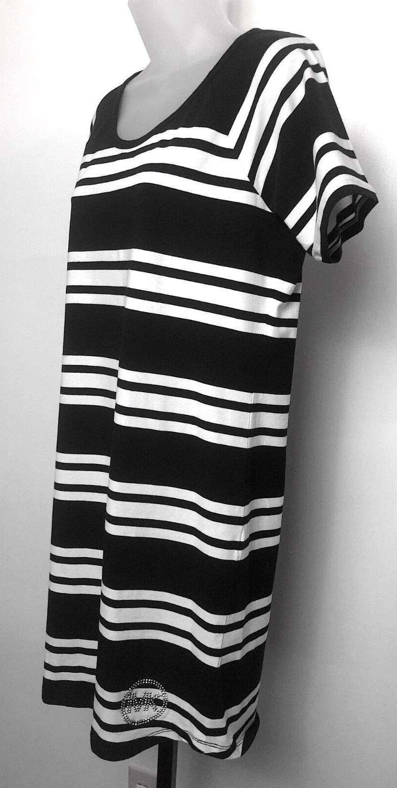 Abito T Shirt Michael Kors Taglia M Nero Bianco Righe Perline MK Logo Coastal