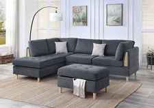 3-Pc. Reversible Sectional Sofa Set w/ Ottoman | Chenille Fabric