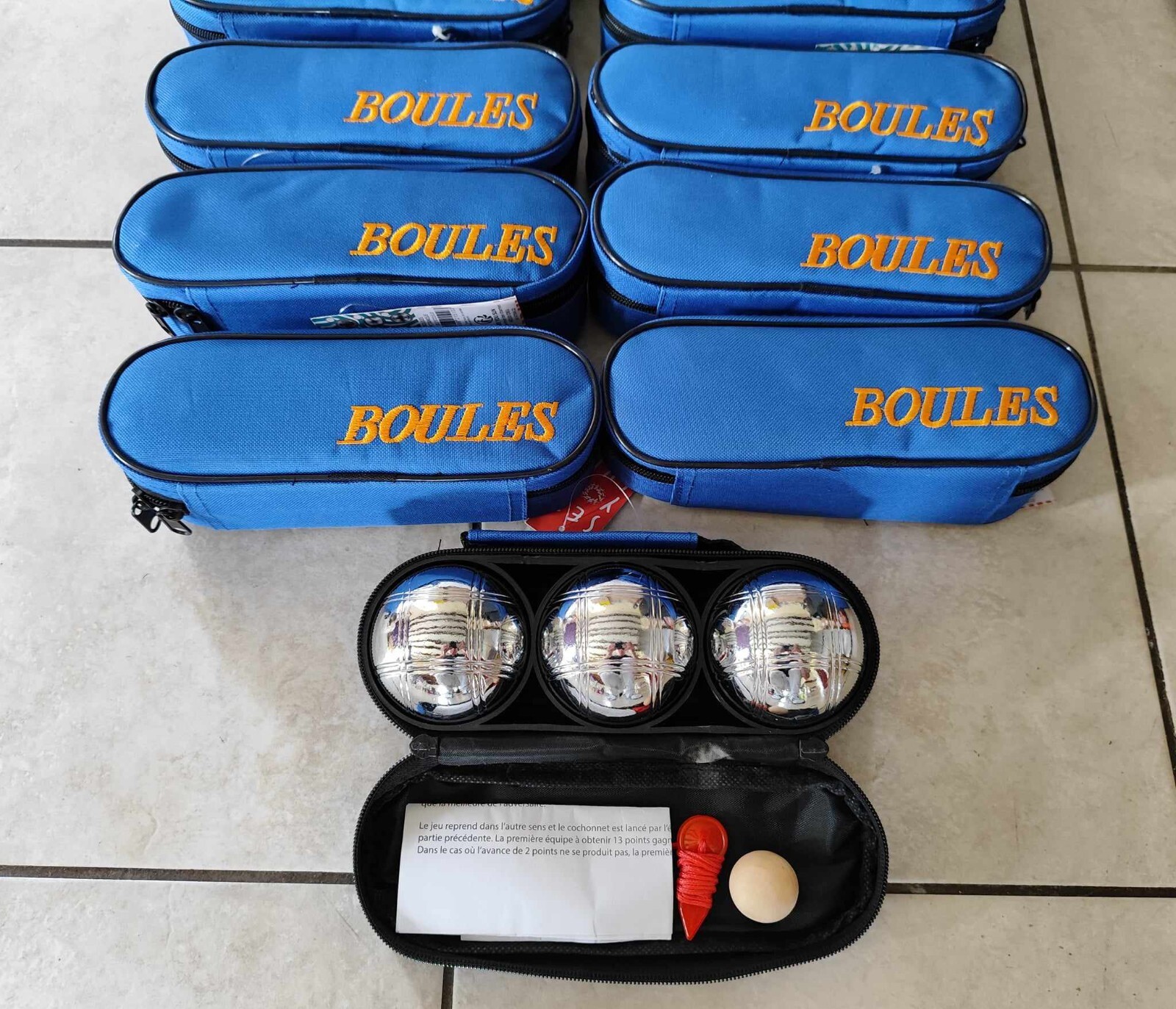 Jeu de pétanque de vacances adulte 3 boules grise sacoche de transport souple