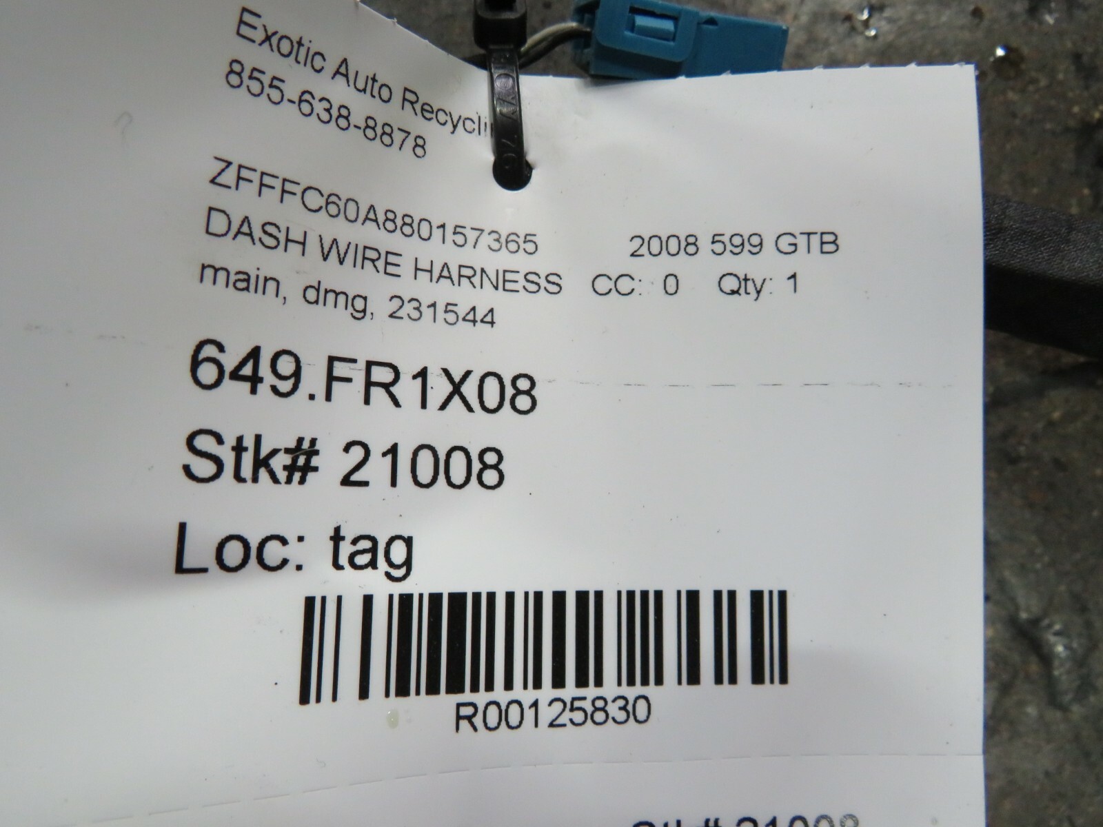 Ferrari 599 GTB, Main Dash Wire Harness, Used, P/N 231544