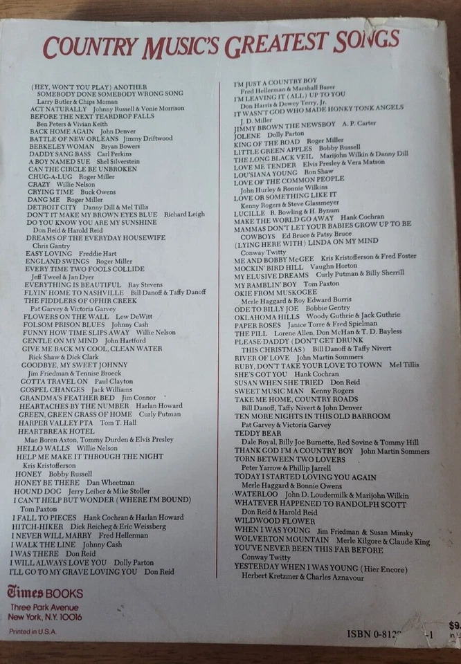 NY Times County Music's Greatest Songs Voice Piano Guitar Jolene Others (B-1) - Image 2 of 3