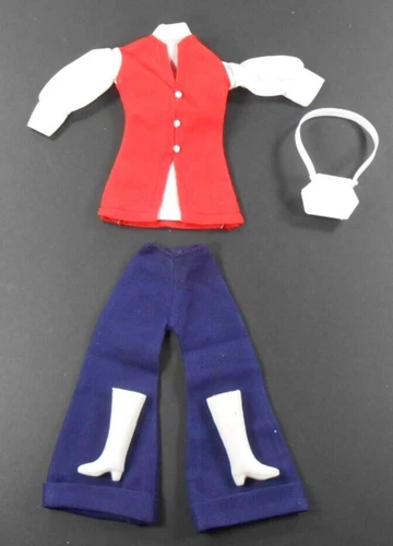 Barbie Vtg 1970 Wide Cuffed Navy Pants White Top w/Red Vest Attatched Boots Bag