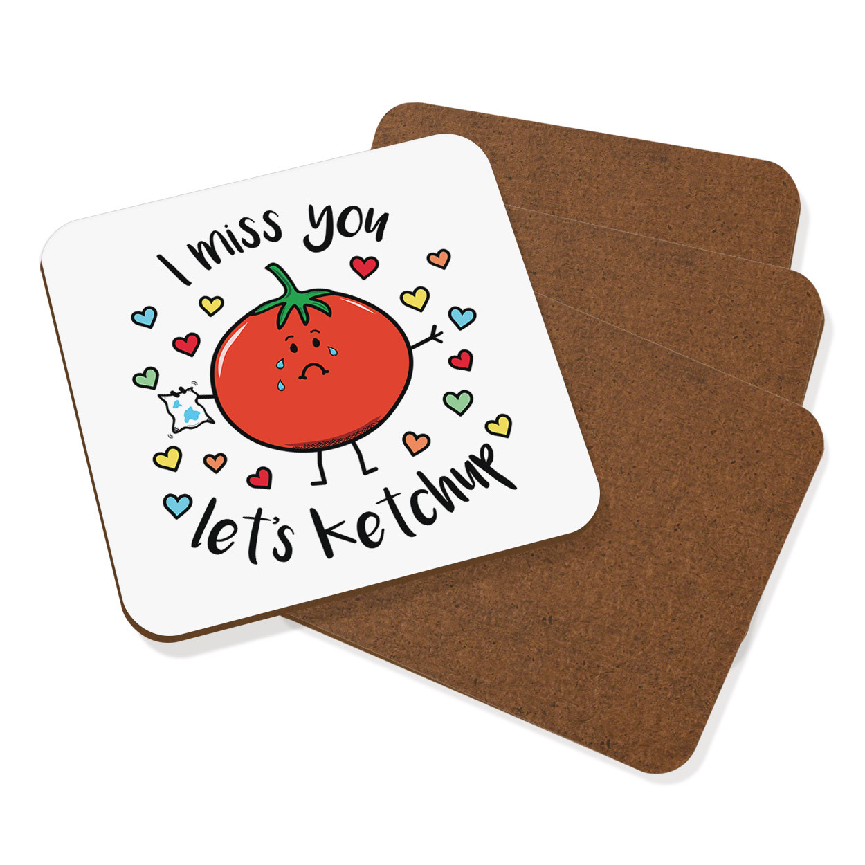 I Miss You Let's Ketchup Coaster Drinks Mat Set Of 4 - Funny Best Friends Tomato