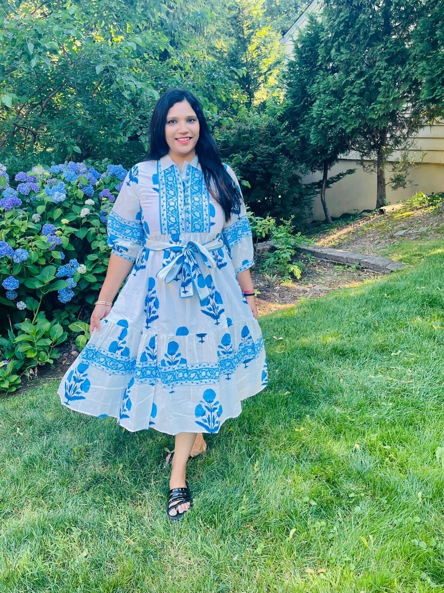 cotton block print dresses Block Print Dress Cotton Maxi Dress With Pockets Hand Block Printed Cotton Maxi Dress: Floral Indian