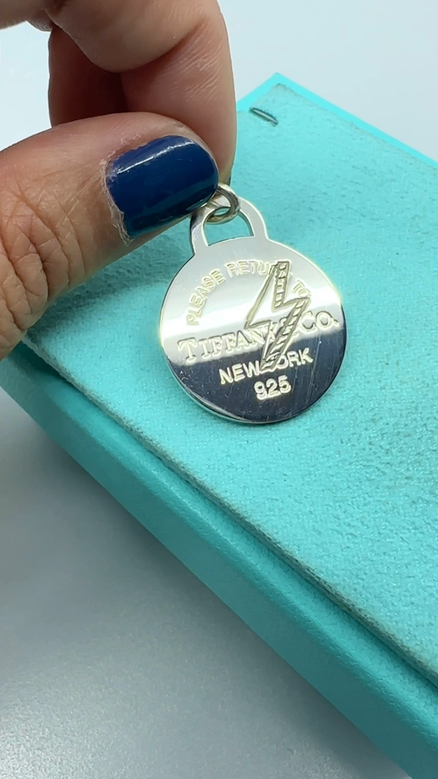 Tiffany & Co. 925 Silver LARGE Lightning Bolt RTT Round Tag Charm (Bx