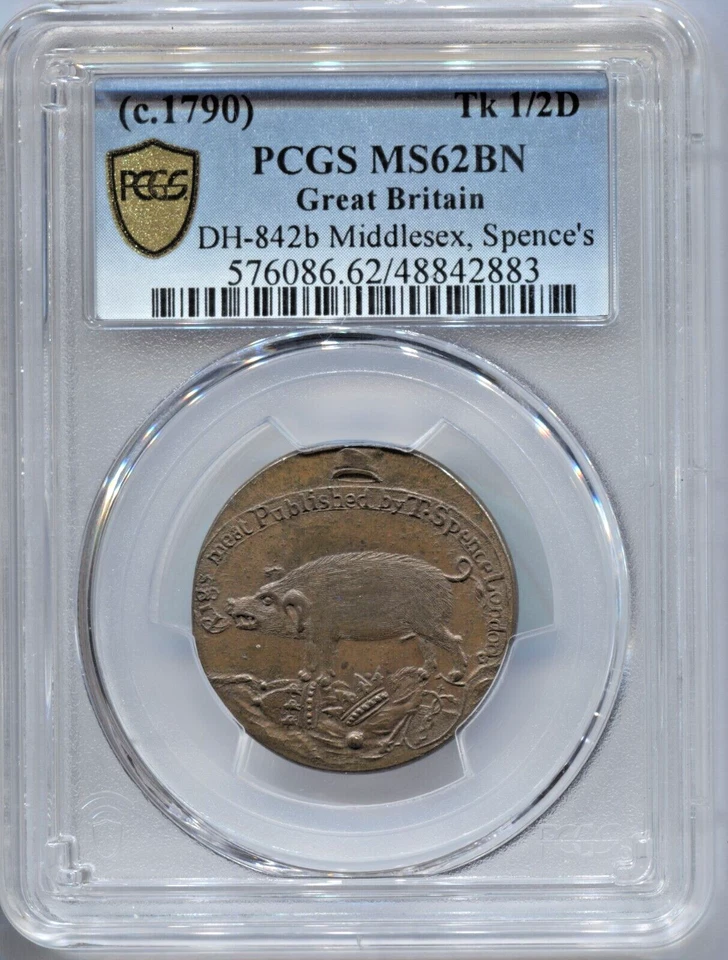 c 1790 GB Conder Halfpenny - MIDDLESEX - SPENCE - PIG MEAT - D&H 842 b - ECG 001 - Image 2 of 4