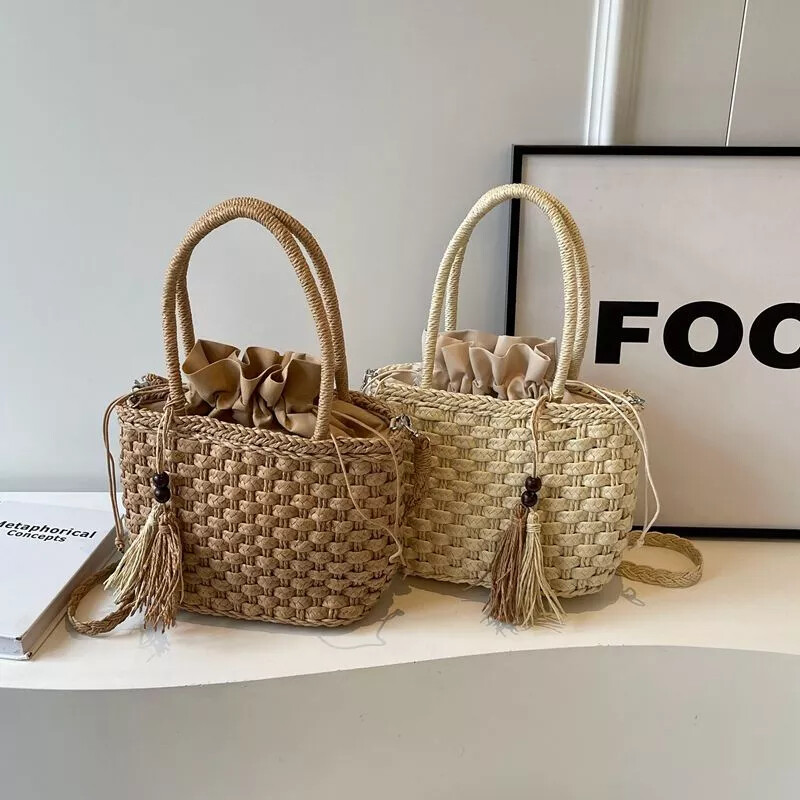 Bolso De Playa Para Mujer De Mimbre Trenzado Beige Playa 625675