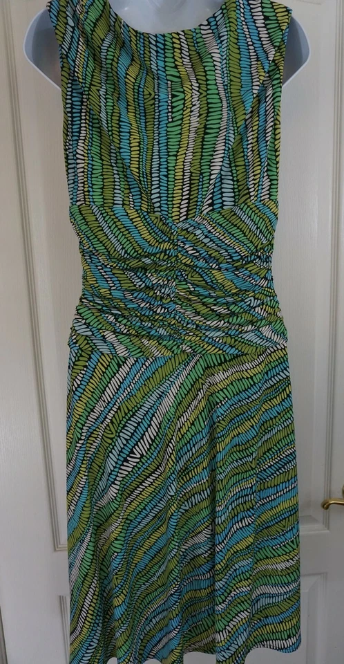 Vestido Suzi Chin for Maggy Boutique Jersey Tejido Sin Mangas Azul Verde Talla 6 Foto 2 de 4