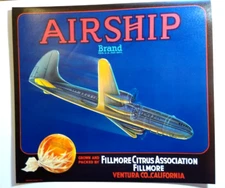 Airship Oranges Fruit Crate Label Airplane Plane Original Vintage 1940's Sunkist