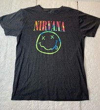 Nirvana Smiley Face Graphic T Shirt XL Gray/Grey Rainbow Tie Dye Cotton