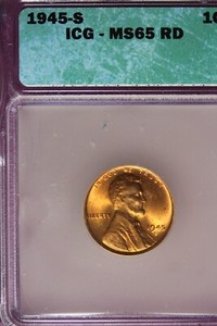 1945 S- ICG MS65 RD LINCOLN WHEAT CENT #B45345