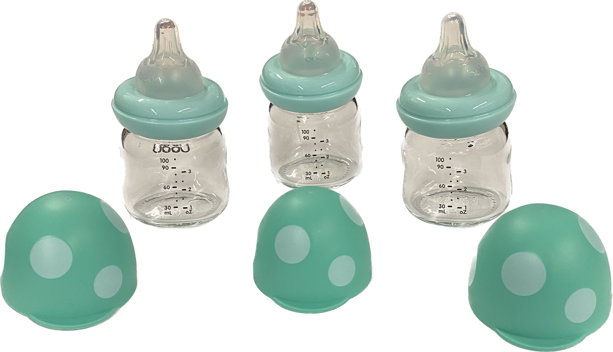 Bobo OZ Mushroom Capped Glass Baby Bottles Set of 3- Preowned