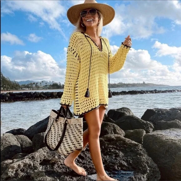 ZARA NEW WOMAN KNIT SWEATER WITH CONTRASTING TOPSTITCHING YELLOW S