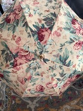 Vintage Lauren Ralph Lauren Sun Umbrella Wood Handle Floral Pink Cream Flowers