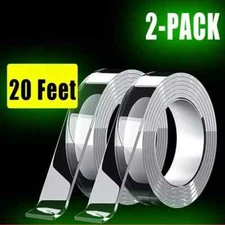 2 ROLLS 20'x1"x.5mm NANO TAPE Double Sided Removable Mounting Adhesive Traceless