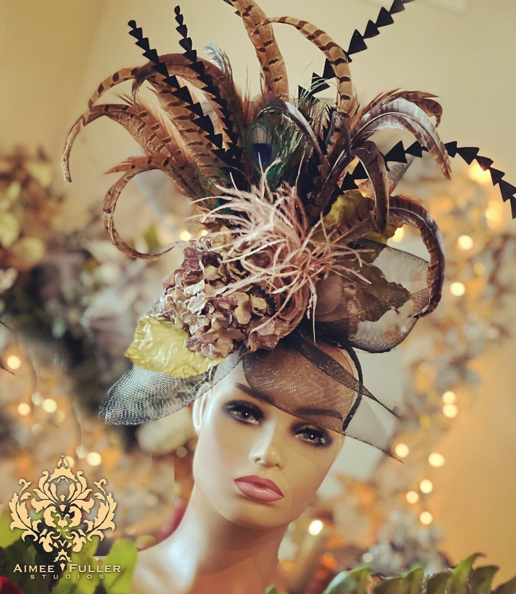Kentucky Derby Black Fascinator Hat Mauve Flower Feathers  display picture 3