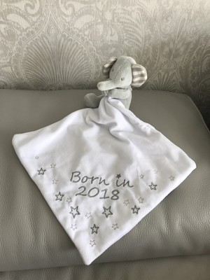 Jojo Maman Bebe Elephant Grey Born In 18 Comforter Toy White Blankie Blanket Ebay