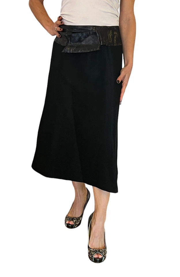 FALDA MIDI MUJER ANNA MOLINARI HECHA EN ITALIA MEZCLA LANA NEGRA LÍNEA UNA 42 6 Foto 2 de 4