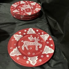 vi tage bed bath and beyond at home Italy red and white reindeer set 6 plates 