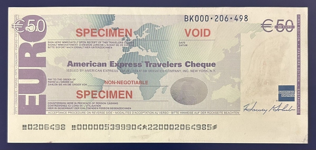 RARE SPECIMEN EURO-€50 AMERICAN EXPRESS TRAVELERS CHEQUE | eBay