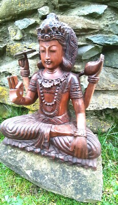 30cm Holz Buddha Mönch Gottheit Hinduismus Buddhismus Feng Shui Thailand 