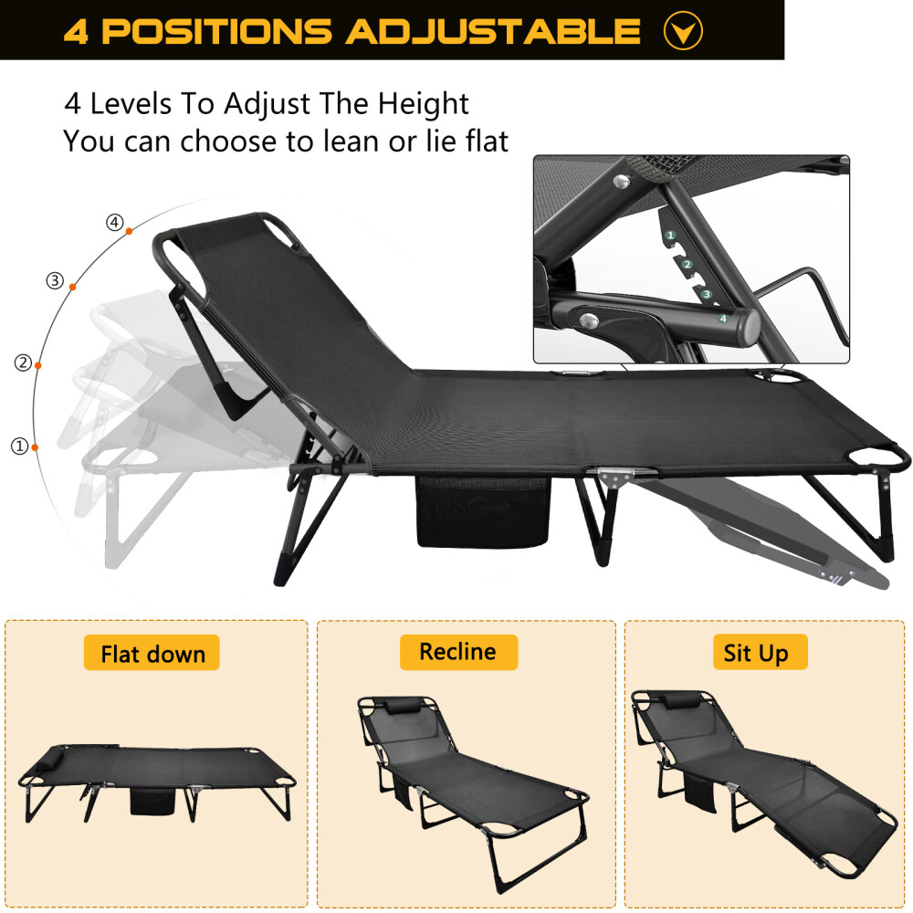 Folding Camping Cot Tri-Bed w/Mattress 4 Position Adjustable forTravelling Gift