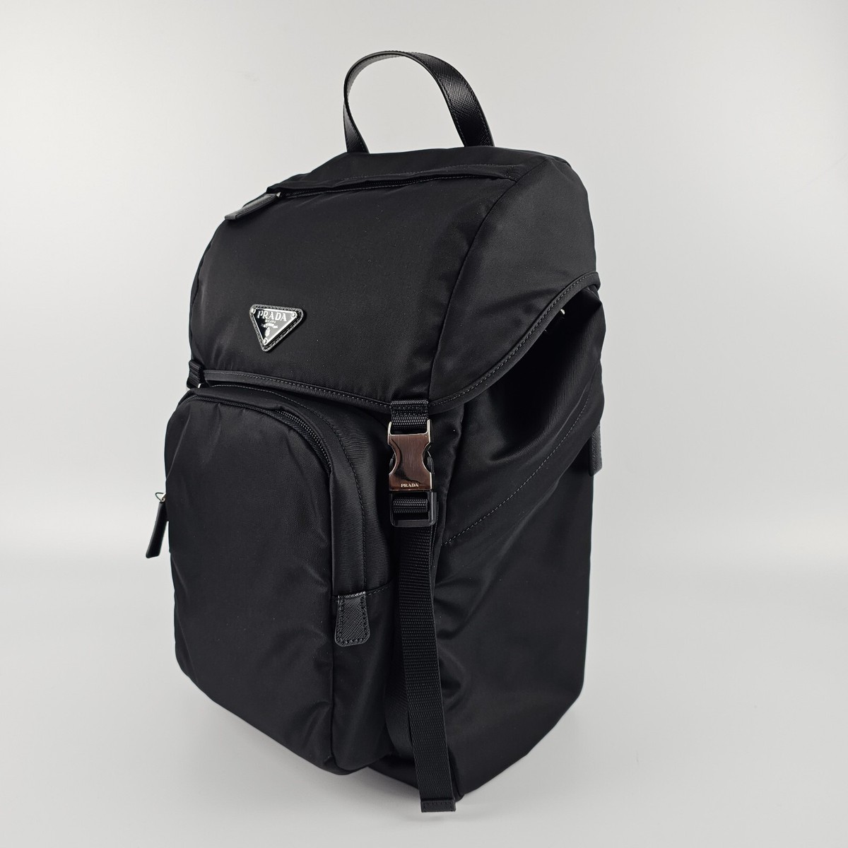 ★PRADA★ Re-Nylon and Saffiano Backpack Black 2VZ1352DMGF00 Prada: Men's Re-Nylon and Saffiano Leather Backpack (Black