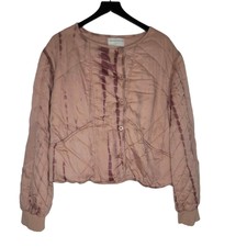 Marrakech Tie Dye Moto Quilted Bomber Jacket Large Pink Lyocell Outdoor Boho