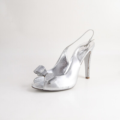 Rene Caovilla Slinback Sandalen Hoch Silber Leder Strasssteine