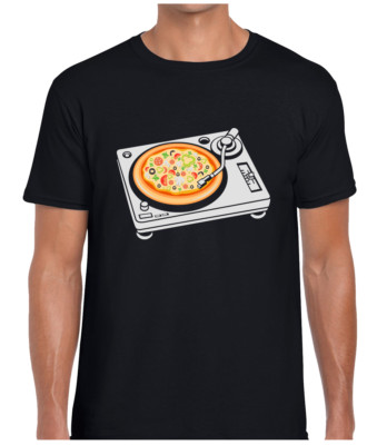 PIZZA DJ HERREN T-SHIRT LUSTIG COOL MUSIKLIEBHABER DESIGN VINYL RETRO MUSIK GESCHENKIDEE
