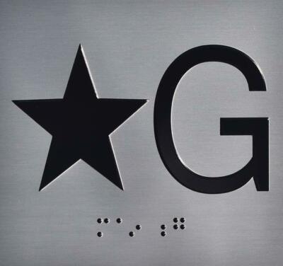 Star Ground (Star G) Floor Elevator Jamb Plate Sign with Braille and-REF24-1027