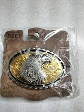 Flashy 2 tone western scroll Patriotic 3-D Eagle Head metal belt Buckle, new 