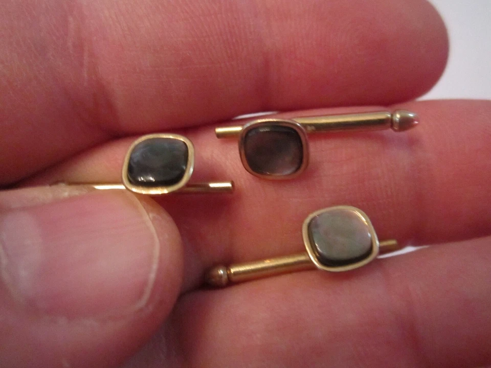 GEMELOS Y 3 BOTONES RELLENOS DE ORO 12K SWANK VINTAGE CON PERLA M O - SC-7A Foto 3 de 4