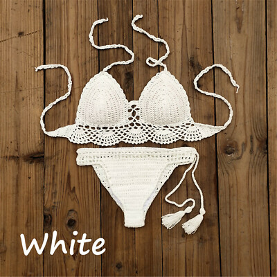 Women's Swimwear Hand Crochet Bikini Set tankini Lining top swim