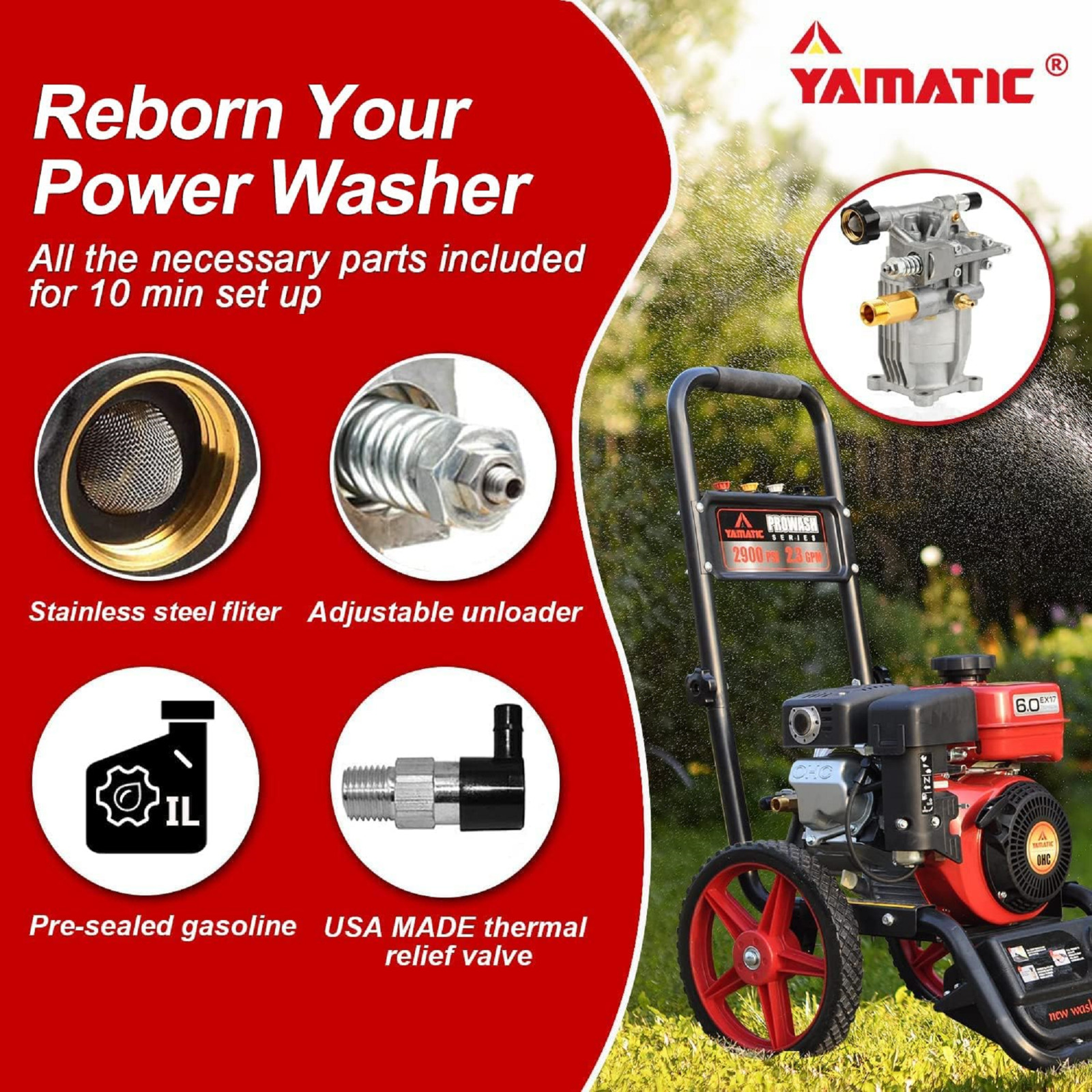 2900 PSI Power Washer Pump For Karcher Generac Homelite Horizontal 3/4" Shaft