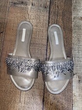 Victoria  s Secret Fringe Rhinestone Slides Slippers Gold Size Small 5/6 Sandal