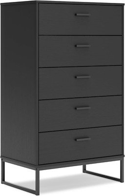 Socalle Modern 5-Drawer Chest with Safety Stop & Metal Legs - Black