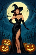 Halloween Sexy Pin Up JOL Witch Moon High Quality Metal Fridge Magnet 3x4 7057