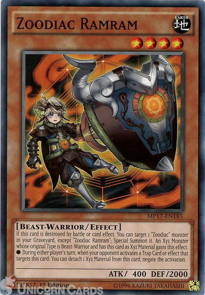 MP17-EN185 Zoodiac Ramram Common 1st Edition Mint Yu-Gi-Oh! Card