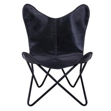 Black Leather Butterfly Accent Chair - Armless, Style with Iron Frame - Livin...